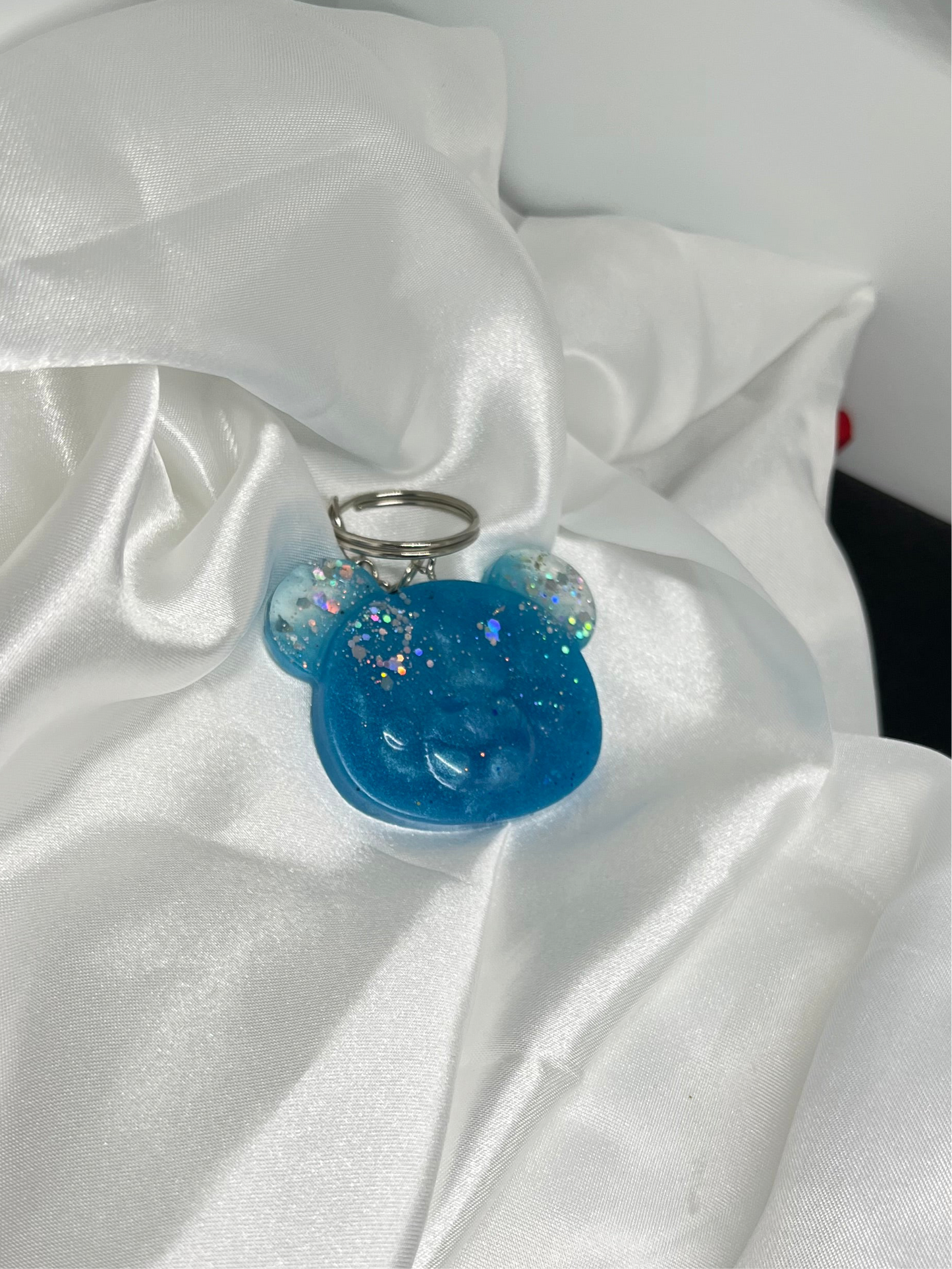 Porte clé Tête ours bleu pailletée